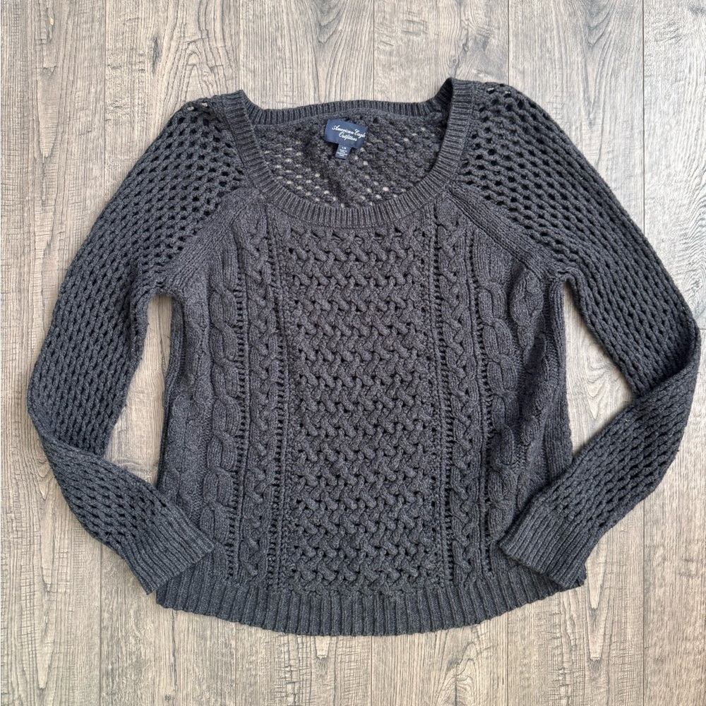 American Eagle Dark Grey Cable Knit Sweater- Size Large